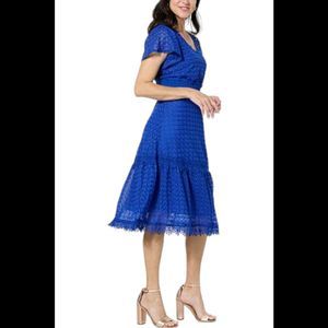 Lacey Chabert Knit Lace Tiered Dress Cobalt - Petite